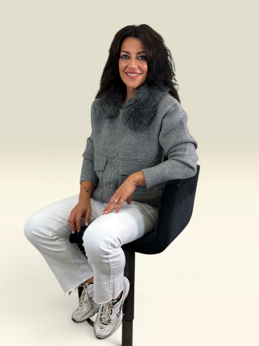 CHAQUETA BERLÍN PUNTO Y PELO GRIS (PREVENTA)