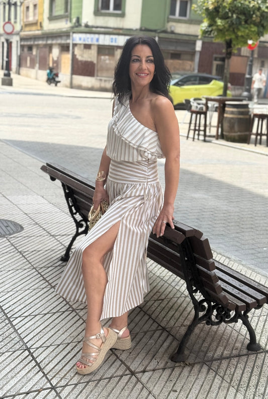 FALDA DE RAYAS BEIGE