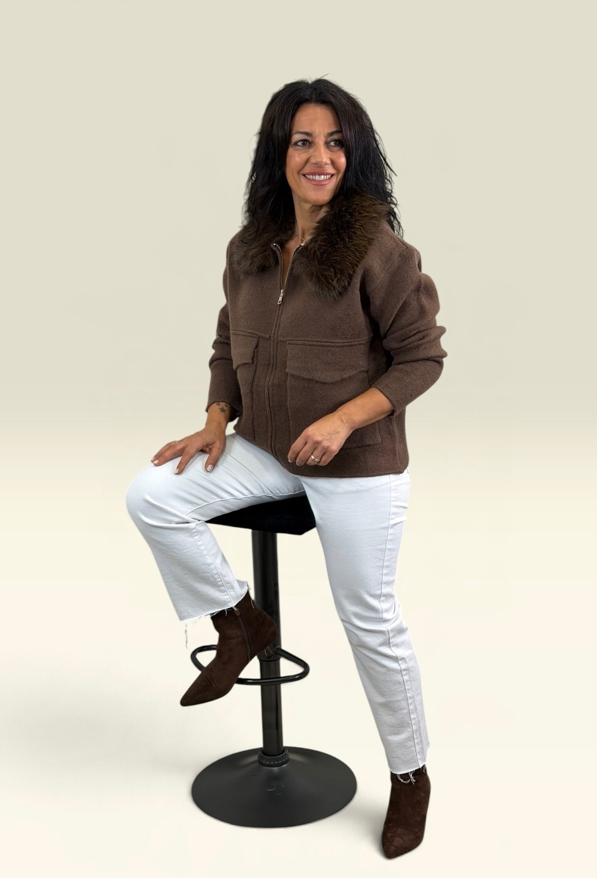 CHAQUETA BERLÍN PUNTO Y PELO CHOCOLATE