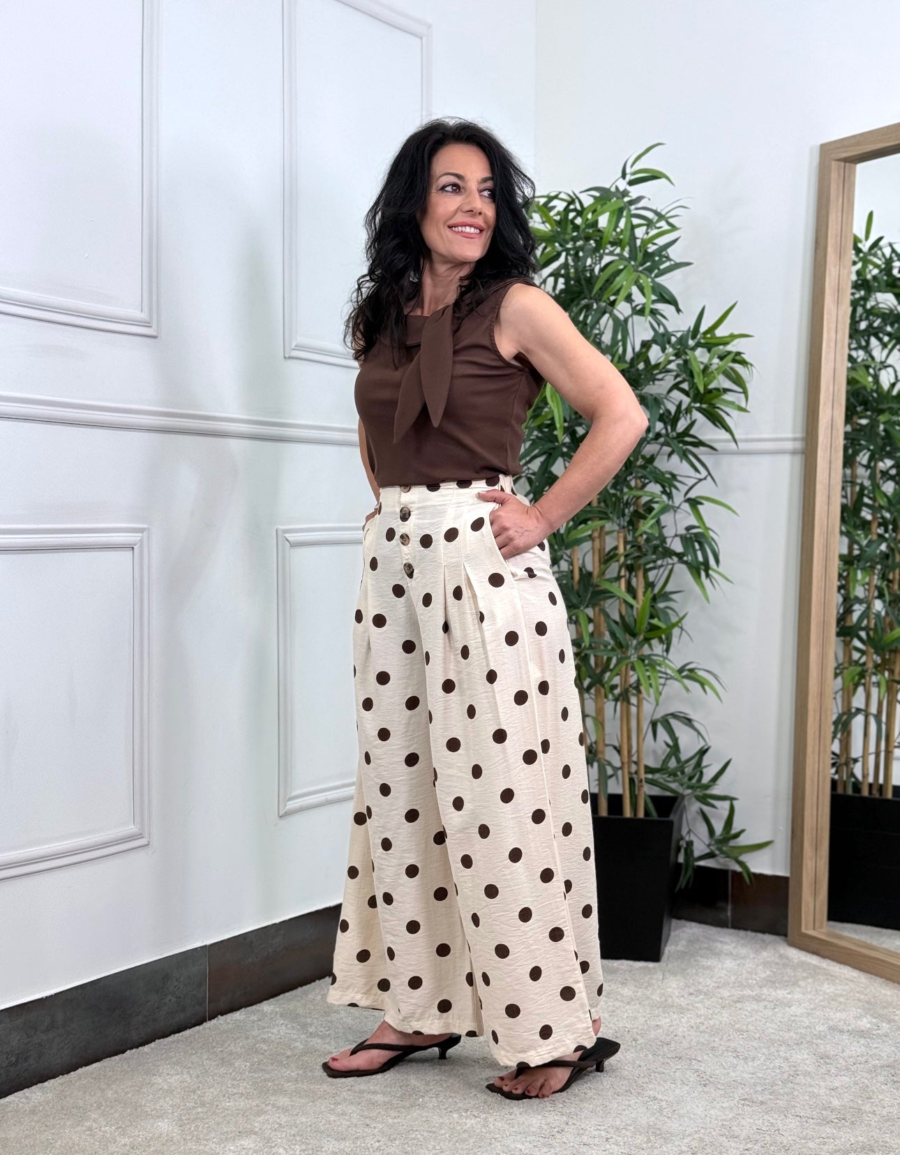 PANTALÓN CULOTTE LUNARES BEIGE