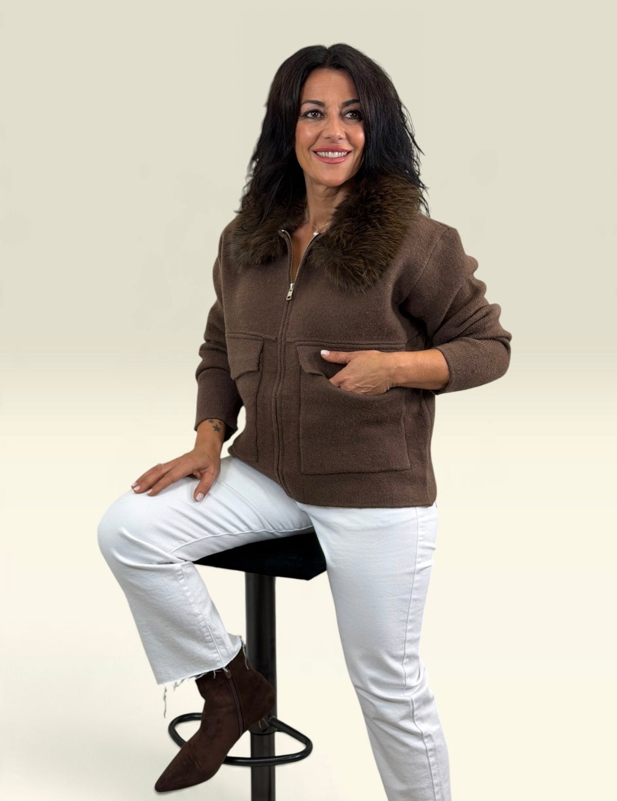 CHAQUETA BERLÍN PUNTO Y PELO CHOCOLATE