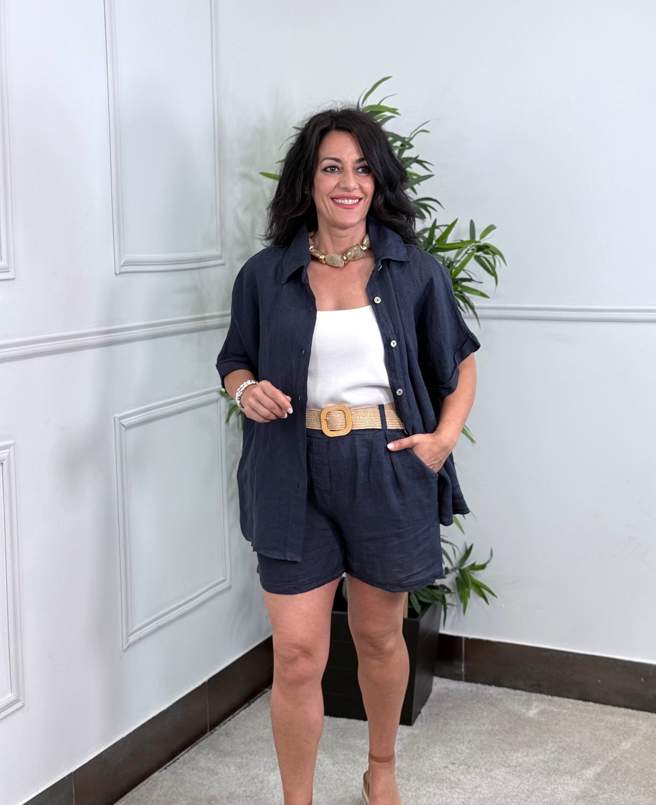 CAMISA LINO MANGA CORTA MARINO