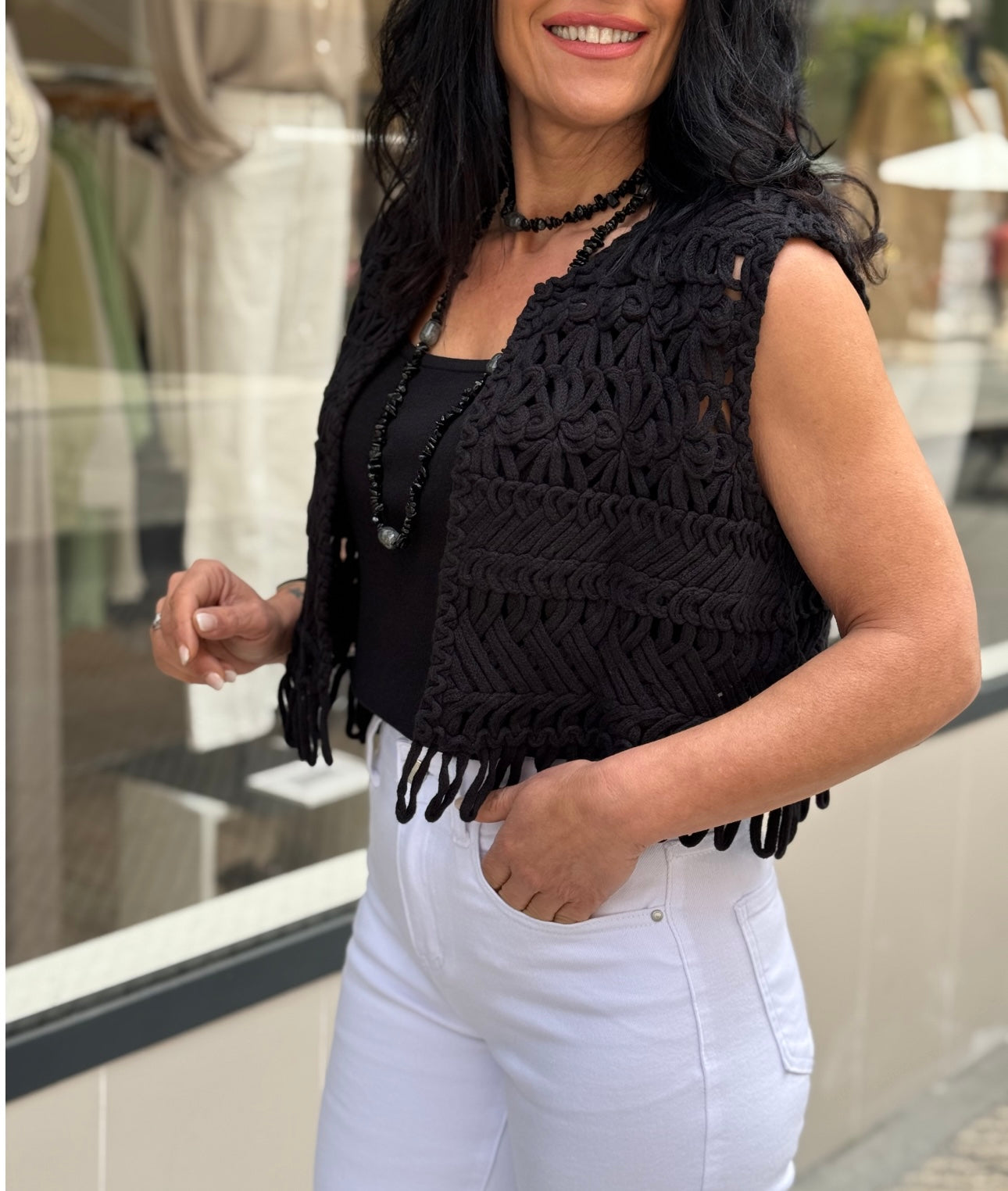 CHALECO BOHO NEGRO