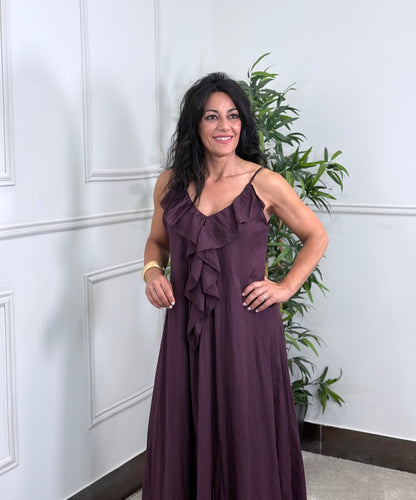 VESTIDO VOLANTE BURDEOS