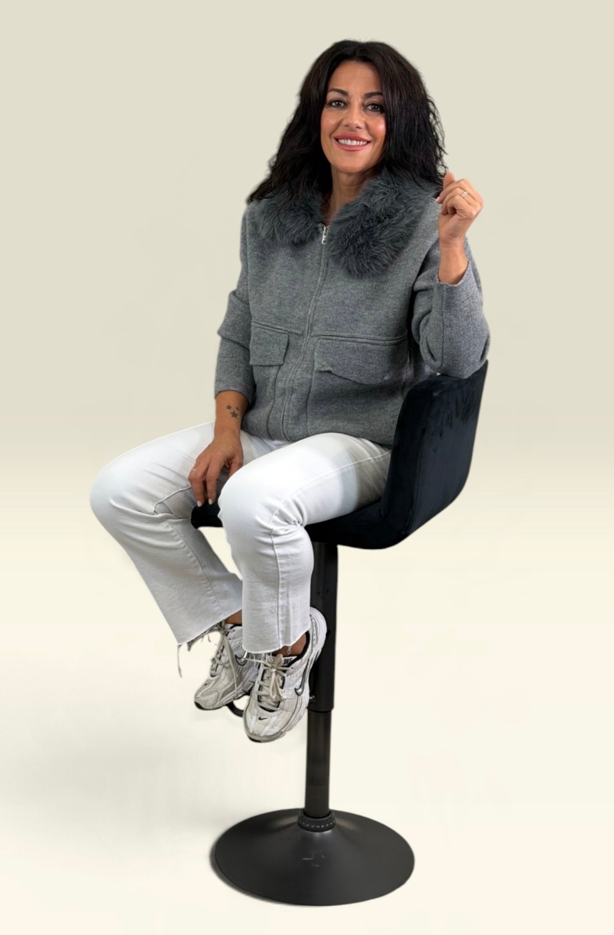 CHAQUETA BERLÍN PUNTO Y PELO GRIS (PREVENTA)