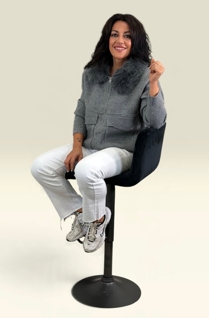 CHAQUETA BERLÍN PUNTO Y PELO GRIS (PREVENTA)
