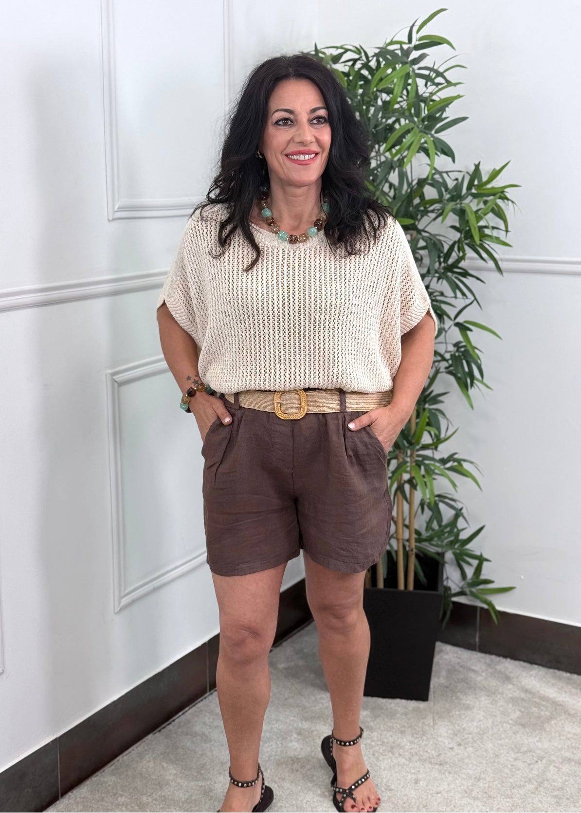 TOP PUNTO REJILLA BEIGE