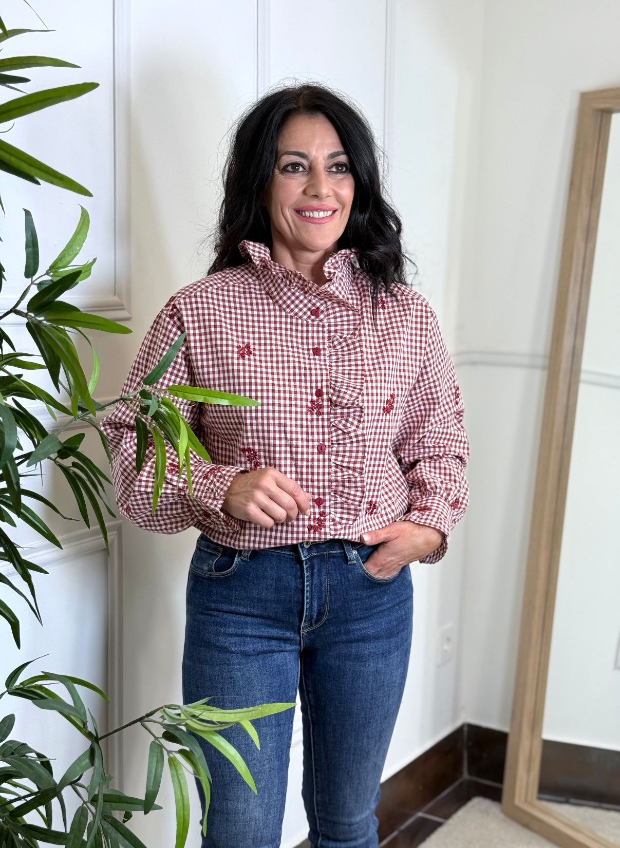 CAMISA FLOWER BURDEOS