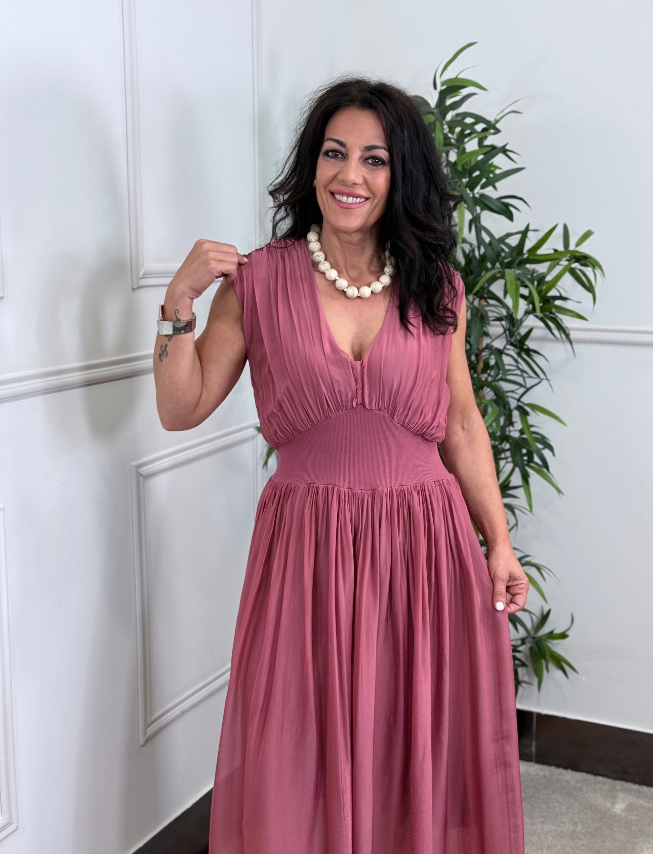 VESTIDO NUBE SEDA ROSA EMPOLVADO OSCURO
