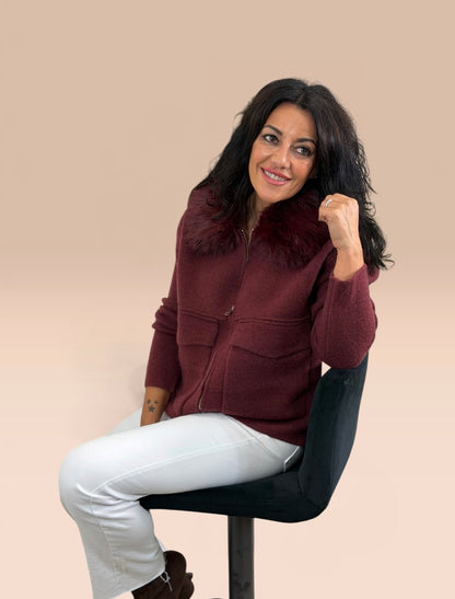 CHAQUETA BERLÍN PUNTO Y PELO BURDEOS