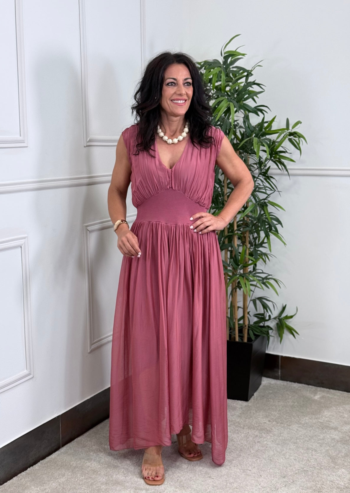 VESTIDO NUBE SEDA ROSA EMPOLVADO OSCURO