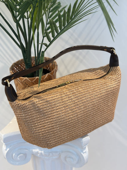 BOLSO SOFÍA RAFIA Y PIEL CHOCOLATE
