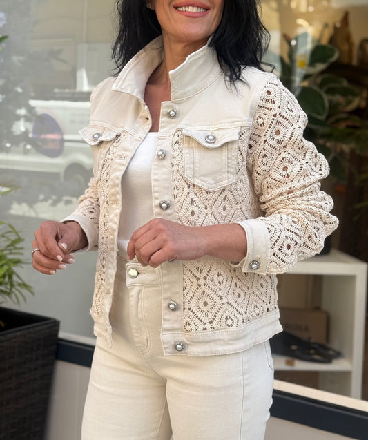 CHAQUETA DENIM BEIGE  CROCHET