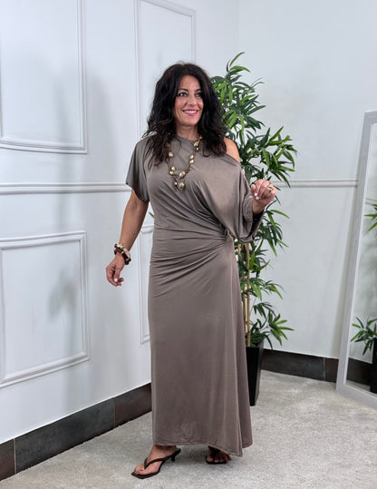 VESTIDO FRUNCE TAUPE