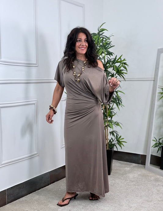 VESTIDO FRUNCE TAUPE