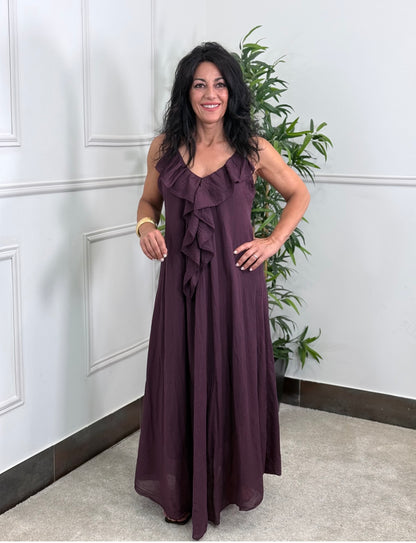 VESTIDO VOLANTE BURDEOS