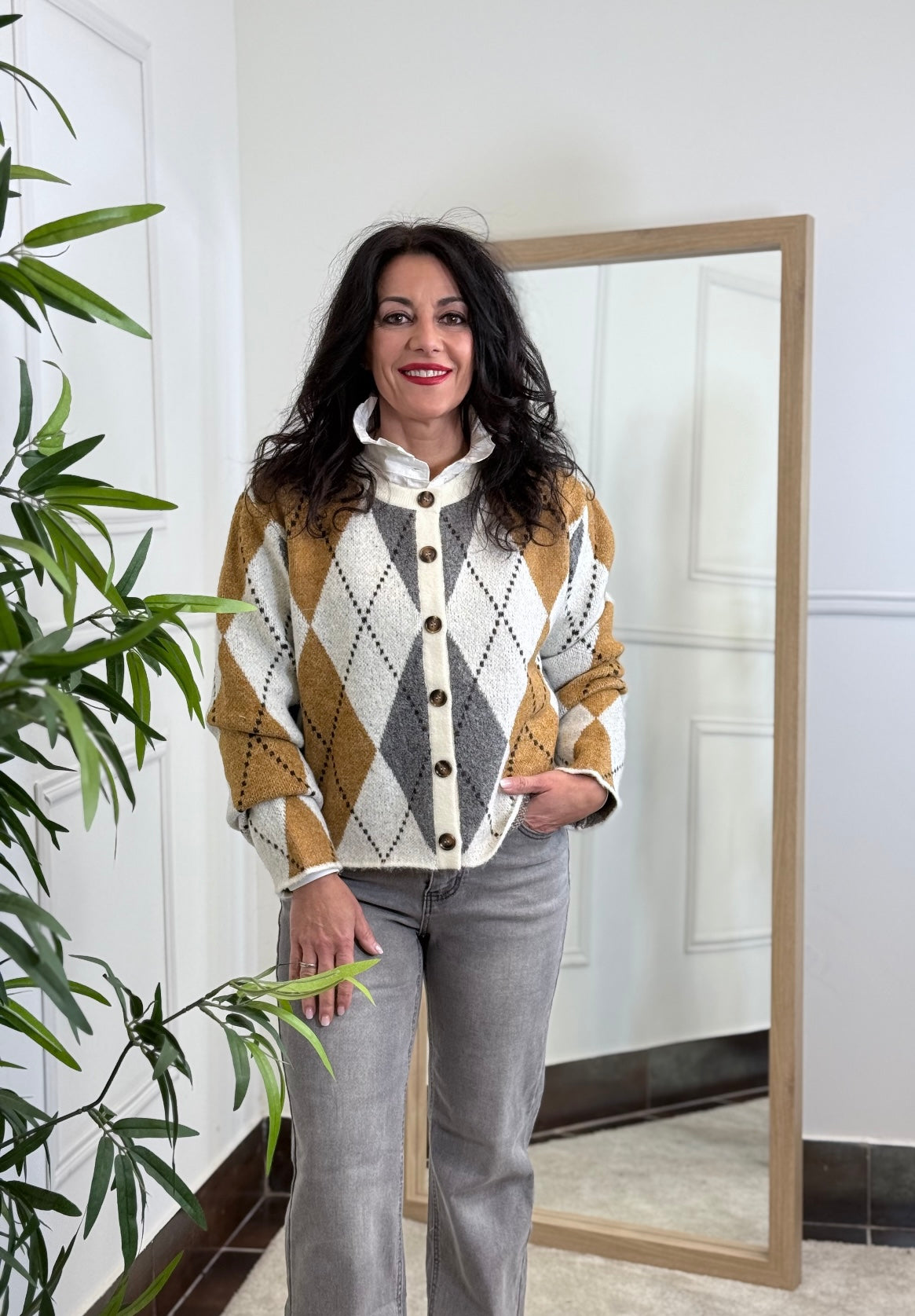 CÁRDIGAN ROMBOS MIEL