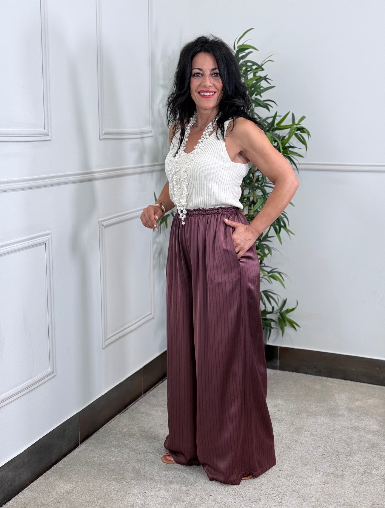 PANTALÓN CALIMA SATINADO BURDEOS