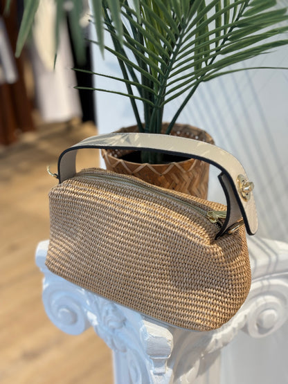 BOLSO VERGAMO PIEL Y RAFIA BEIGE