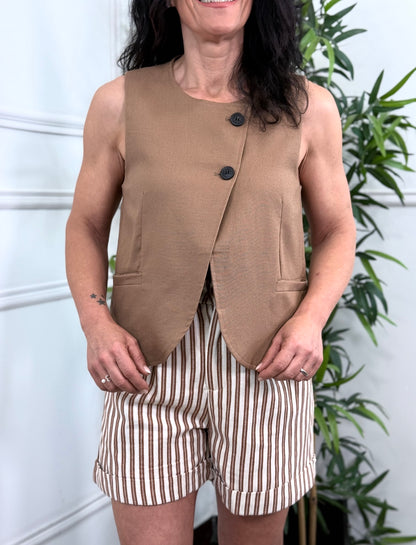 TOP CRUZADO LINO CAMEL